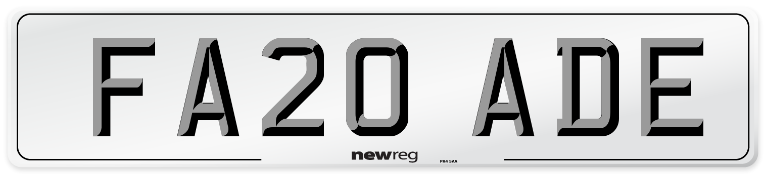 FA20 ADE Number Plate from New Reg
